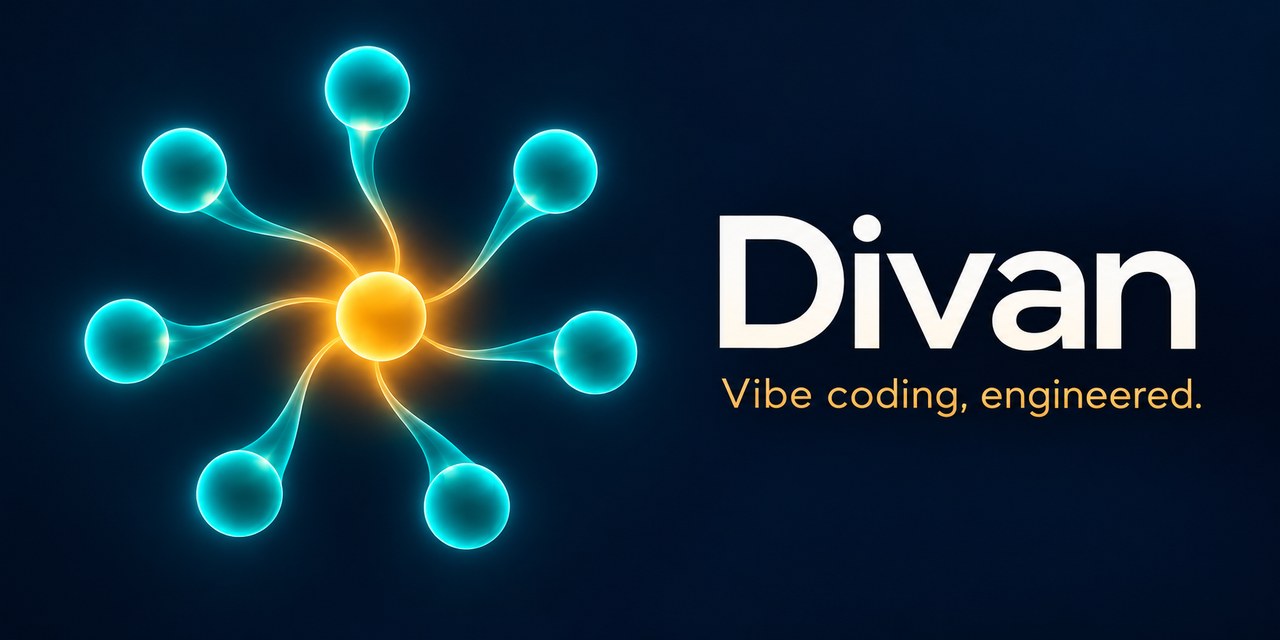 Divan mark: seven connected turquoise nodes around a gold center